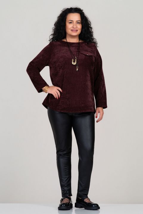 МАКСИ блуза в бордо от плътна кадифена материя с декоративен джоб с капак