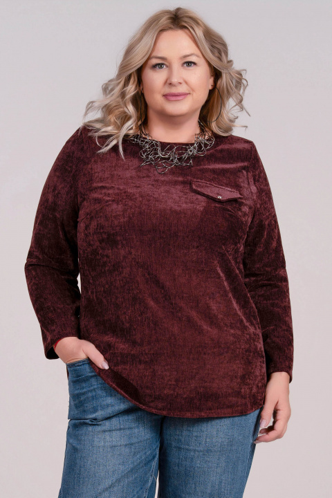 МАКСИ блуза в бордо от плътна кадифена материя с декоративен джоб с капак