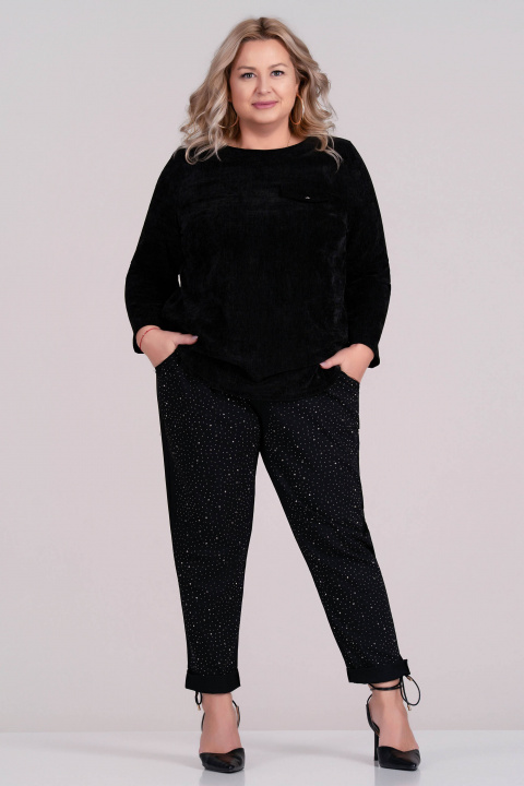 МАКСИ блуза в черно от плътна кадифена материя с декоративен джоб с капак