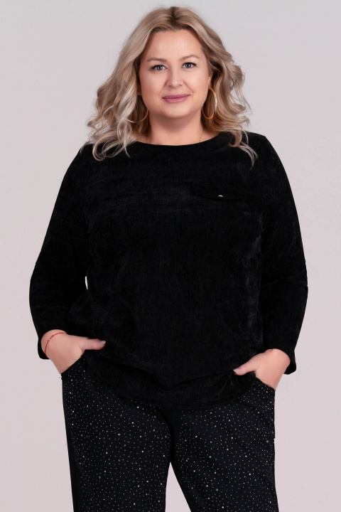 МАКСИ блуза в черно от плътна кадифена материя с декоративен джоб с капак