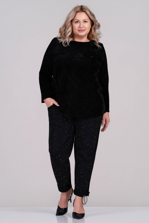 МАКСИ блуза в черно от плътна кадифена материя с декоративен джоб с капак