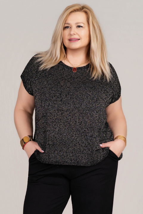 МАКСИ блуза в черно с нишка ламе и интересен гръб