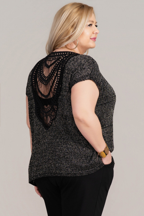 МАКСИ блуза в черно с нишка ламе и интересен гръб