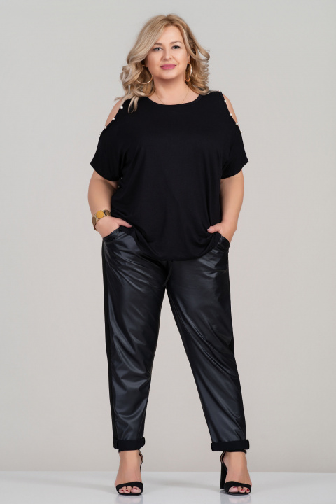 МАКСИ блуза в черно с отворен ръкав с декорирани перли