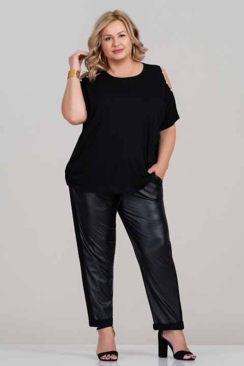 МАКСИ блуза в черно с отворен ръкав с декорирани перли