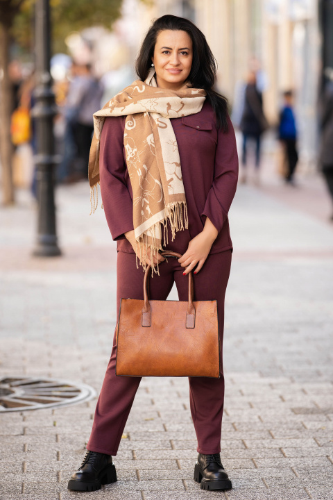 МАКСИ блуза в цвят бордо от плътна раирана материя и декоративен джоб с капак