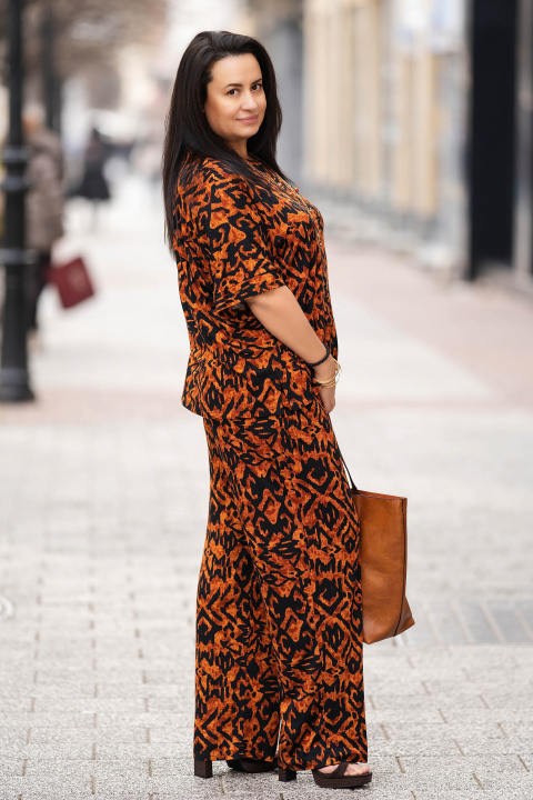 МАКСИ блуза в цвят керемида с черен етно принт