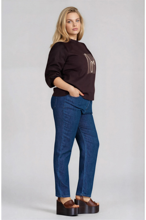 МАКСИ блуза в кафяво с надпис и тюлена декорация