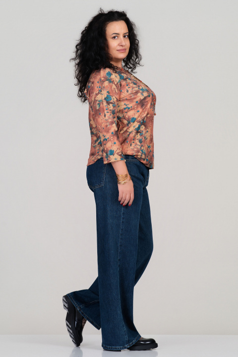 Макси блуза в пастелно розово от фино плетиво с флорален принт