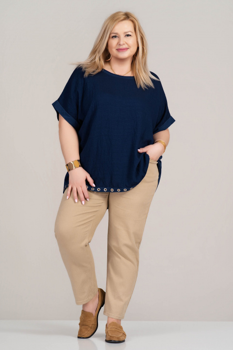 МАКСИ блуза в тъмносиньо с метални капси в края