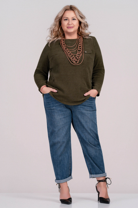 МАКСИ блуза в тъмнозелено от плътна релефна материя с декоративен джоб с капак