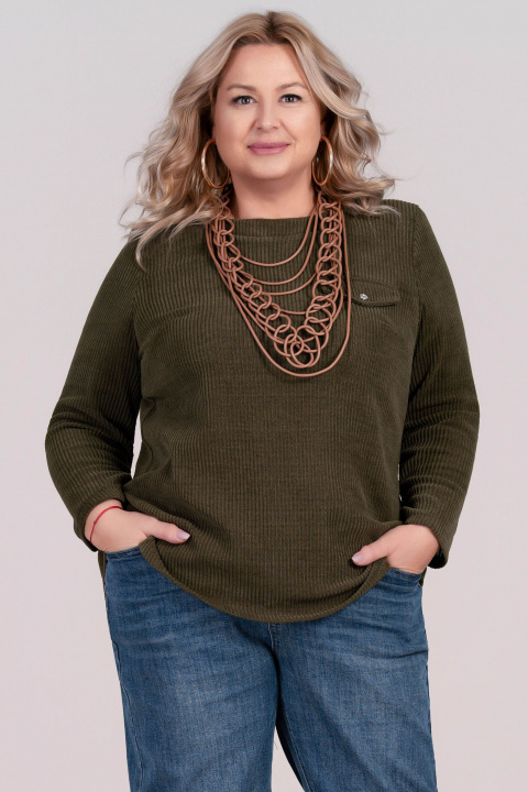 МАКСИ блуза в тъмнозелено от плътна релефна материя с декоративен джоб с капак