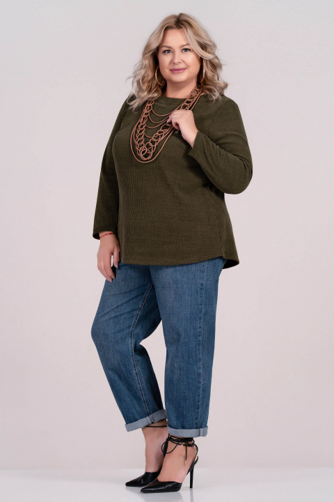 МАКСИ блуза в тъмнозелено от плътна релефна материя с декоративен джоб с капак