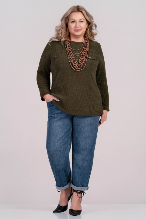 МАКСИ блуза в тъмнозелено от плътна релефна материя с декоративен джоб с капак