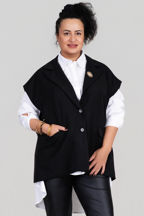 МАКСИ черен елек с панделка на гърба и брошка