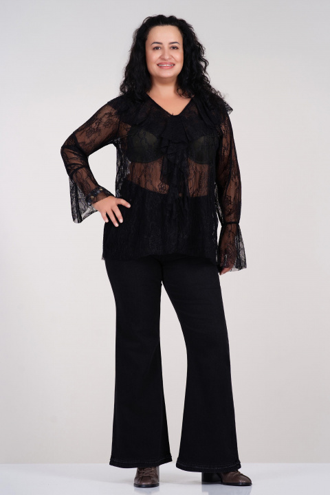 МАКСИ дантелена блуза в черно с ефектна харбала