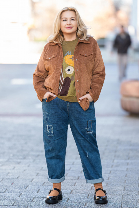 Макси пролетно джинсово яке тип риза в кафяво