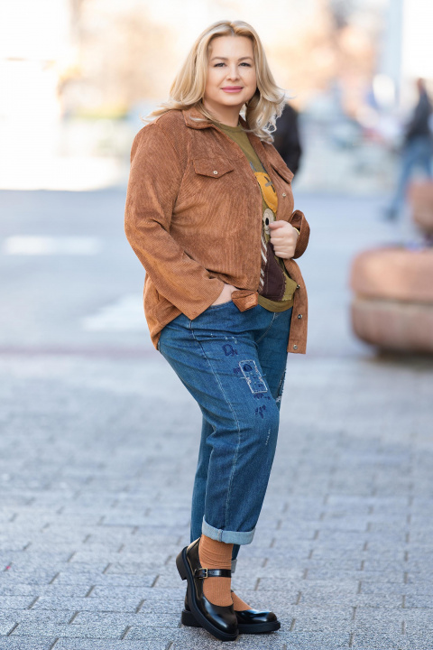 Макси пролетно джинсово яке тип риза в кафяво