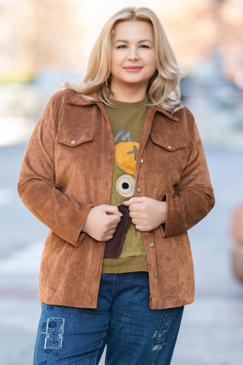 Макси пролетно джинсово яке тип риза в кафяво