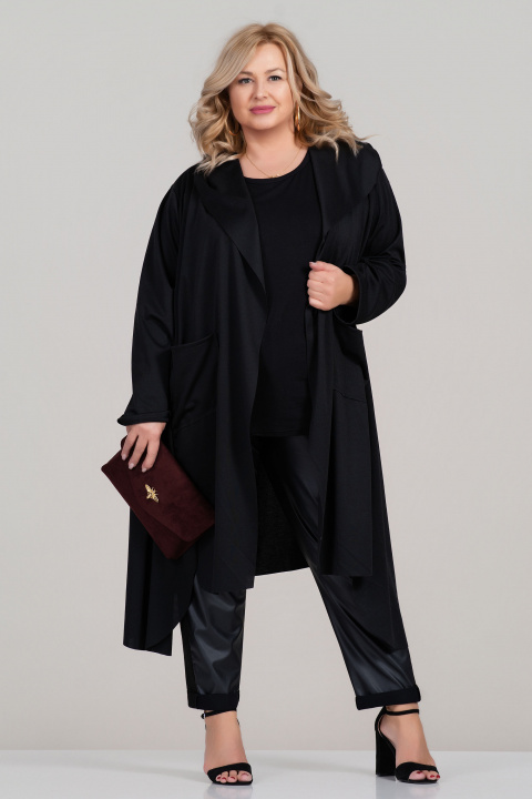 МАКСИ дълга асиметрична жилетка в черно с два джоба