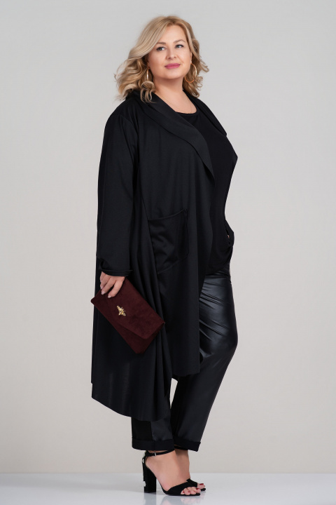 МАКСИ дълга асиметрична жилетка в черно с два джоба