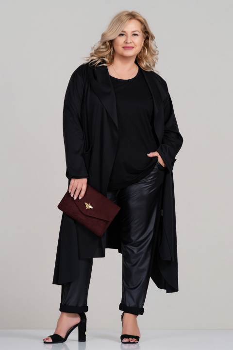 МАКСИ дълга асиметрична жилетка в черно с два джоба