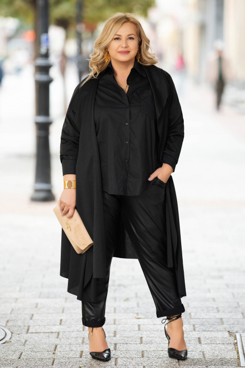 МАКСИ дълга асиметрична жилетка в черно с два джоба