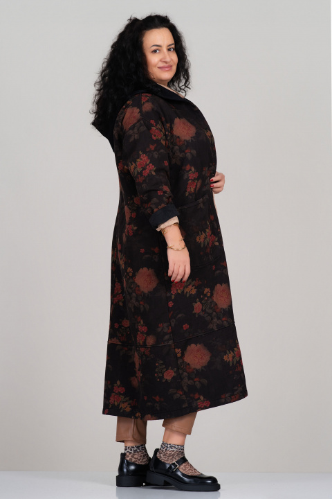 МАКСИ дълго ватирано палто в черно с флорален принт