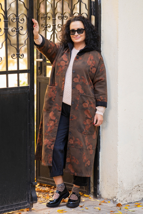 МАКСИ дълго ватирано палто в цвят милитъри с флорален принт