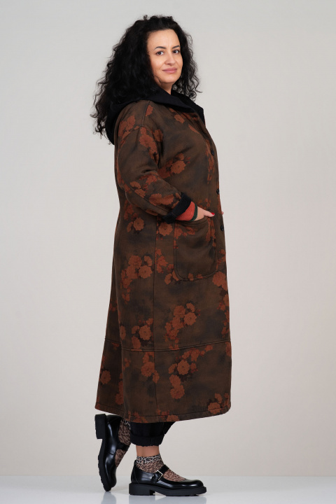 МАКСИ дълго ватирано палто в цвят милитъри с флорален принт