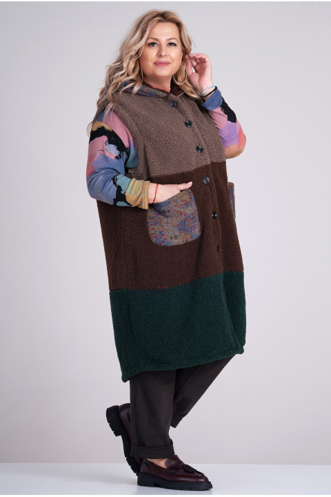 МАКСИ дълъг елек от мека материя в кафяво, бежово и зелено