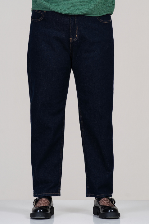 МАКСИ дънки бойфренд в тъмносиньо с висока талия и контрастни шевове