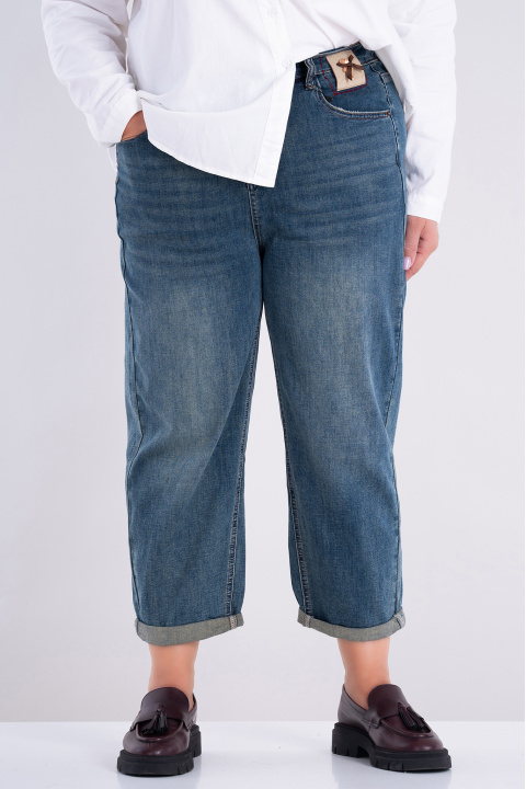 МАКСИ еластични дънки с ластик на талията и кафява кожена емблема с мече