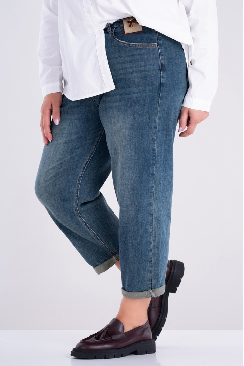 МАКСИ еластични дънки с ластик на талията и кафява кожена емблема с мече