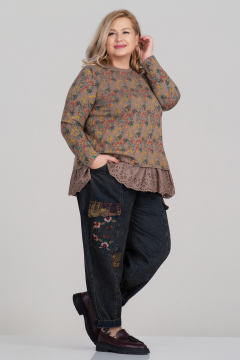 МАКСИ дънки с ластик в талията и цветни декоративни капаци