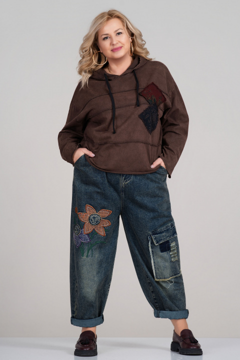 МАКСИ дънки със свободна кройка и апликирани цветя