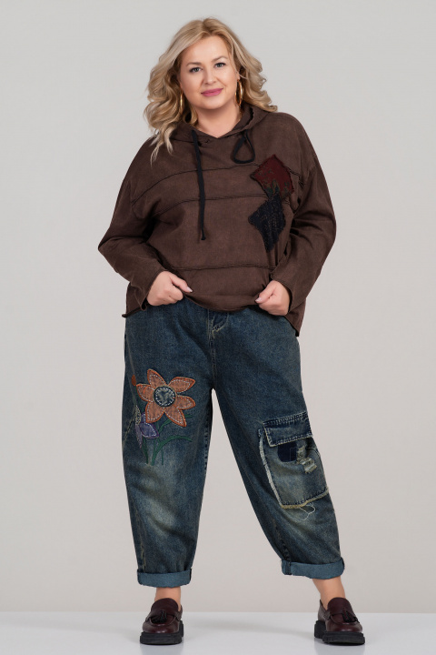 МАКСИ дънки със свободна кройка и апликирани цветя