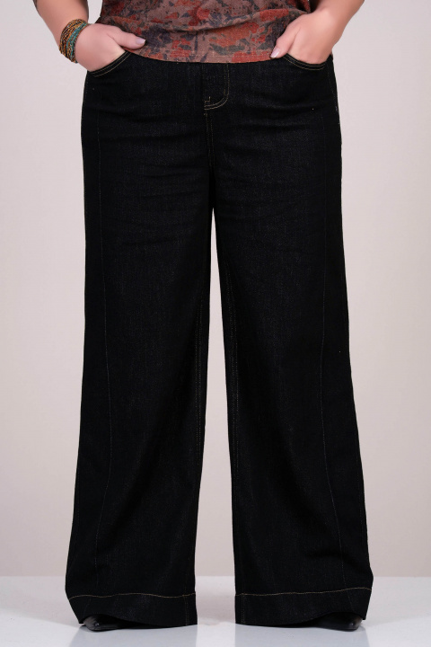 МАКСИ дънки в черно с широки крачоли и ластик в талията