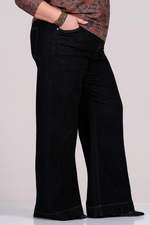 МАКСИ дънки в черно с широки крачоли и ластик в талията