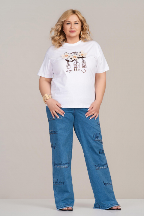 Макси дънки в син деним с надписи и широк крачол