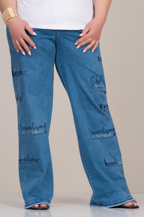 Макси дънки в син деним с надписи и широк крачол