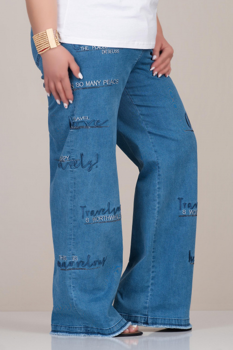 Макси дънки в син деним с надписи и широк крачол