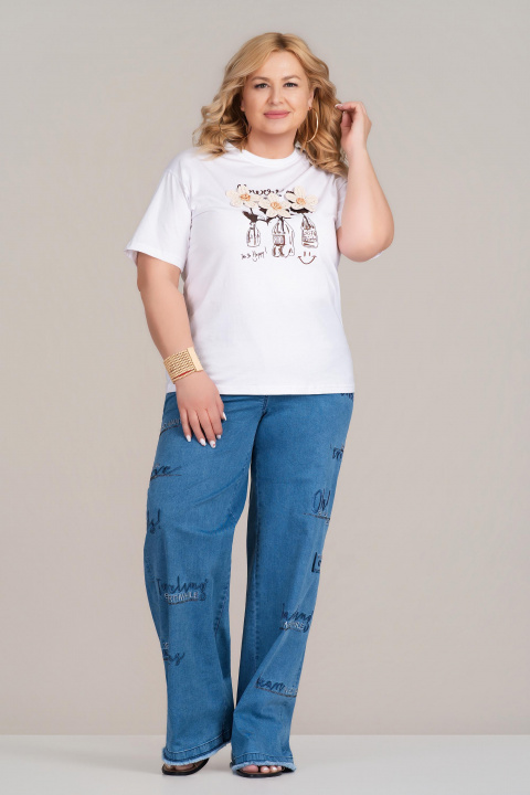 Макси дънки в син деним с надписи и широк крачол