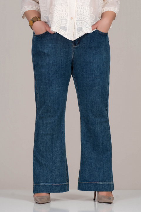 Макси дънки в синьо с разркоен рачол и ластик в талията