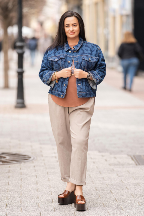 МАКСИ дънково яке ''Dragonfly'' в тъмносиньо с принт светли цветя