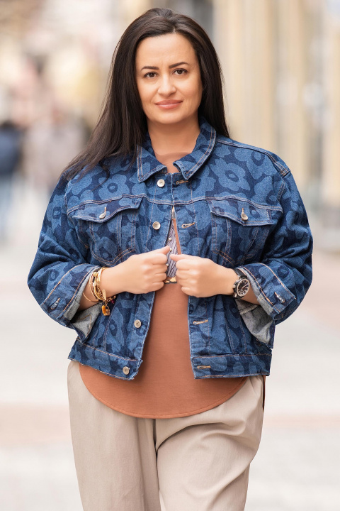 МАКСИ дънково яке ''Dragonfly'' в тъмносиньо с принт светли цветя