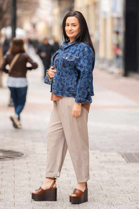 МАКСИ дънково яке ''Dragonfly'' в тъмносиньо с принт светли цветя