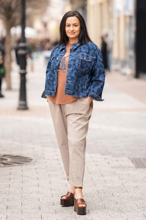 МАКСИ дънково яке ''Dragonfly'' в тъмносиньо с принт светли цветя