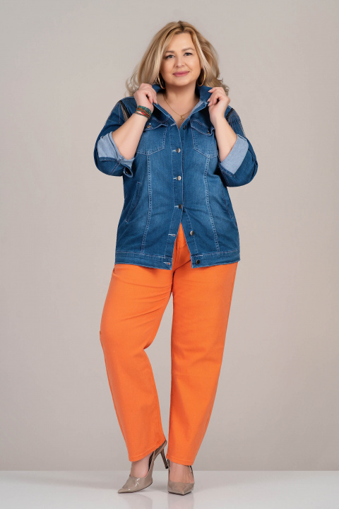 Макси дънково яке от памук в синьо със сребристи ресни