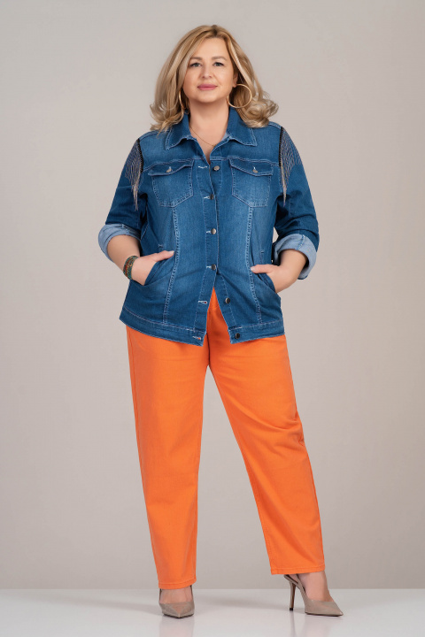 Макси дънково яке от памук в синьо със сребристи ресни